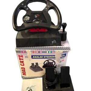Mad Catz Analog Steering Wheel And Pedals Racing PC Games Computer Wired W/ Box